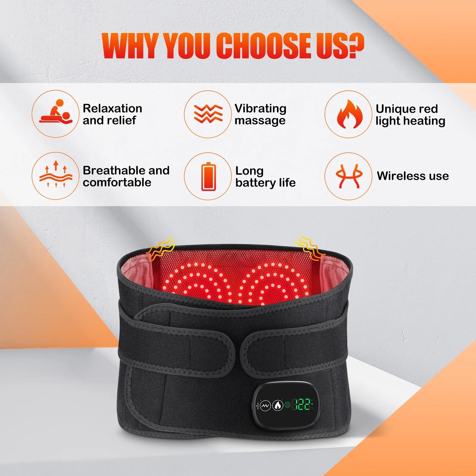 Cordless Heating Pad for Back Relief, Waist Massager 5000Mah Electric Lower Back Massage, Abdominal Back Heating Brace for Women Men, Black