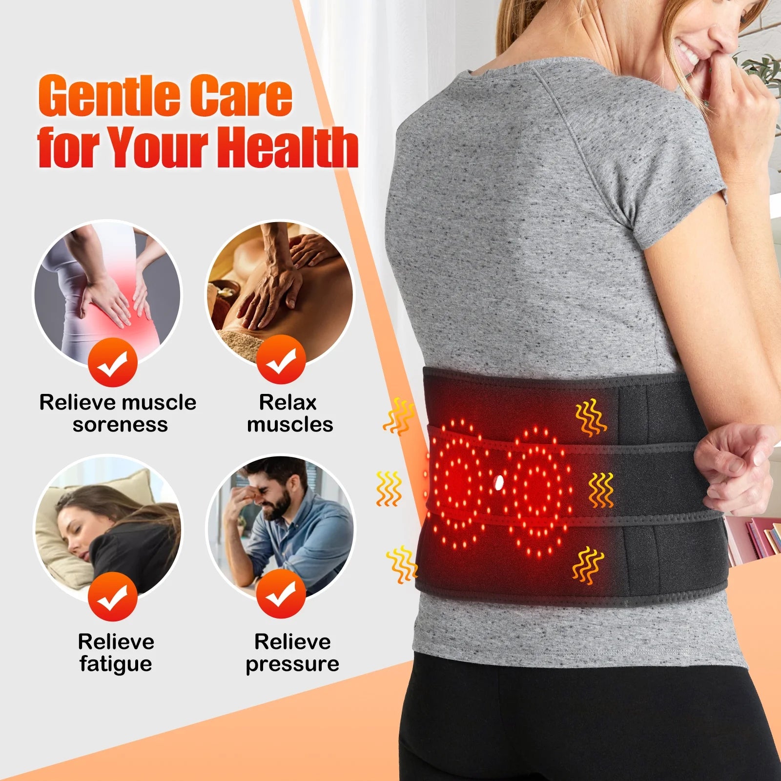 Cordless Heating Pad for Back Relief, Waist Massager 5000Mah Electric Lower Back Massage, Abdominal Back Heating Brace for Women Men, Black