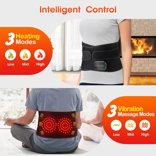 Cordless Heating Pad for Back Relief, Waist Massager 5000Mah Electric Lower Back Massage, Abdominal Back Heating Brace for Women Men, Black