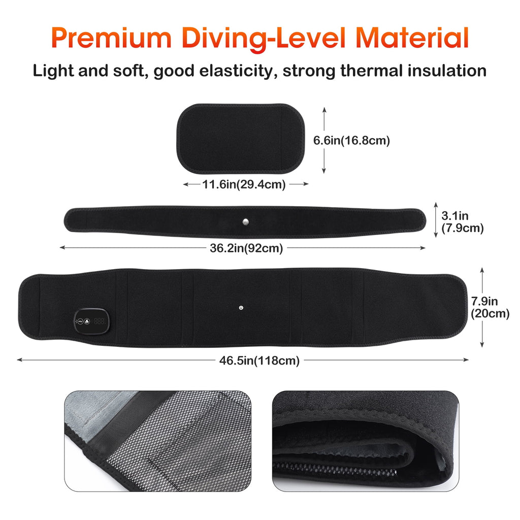 Cordless Heating Pad for Back Relief, Waist Massager 5000Mah Electric Lower Back Massage, Abdominal Back Heating Brace for Women Men, Black