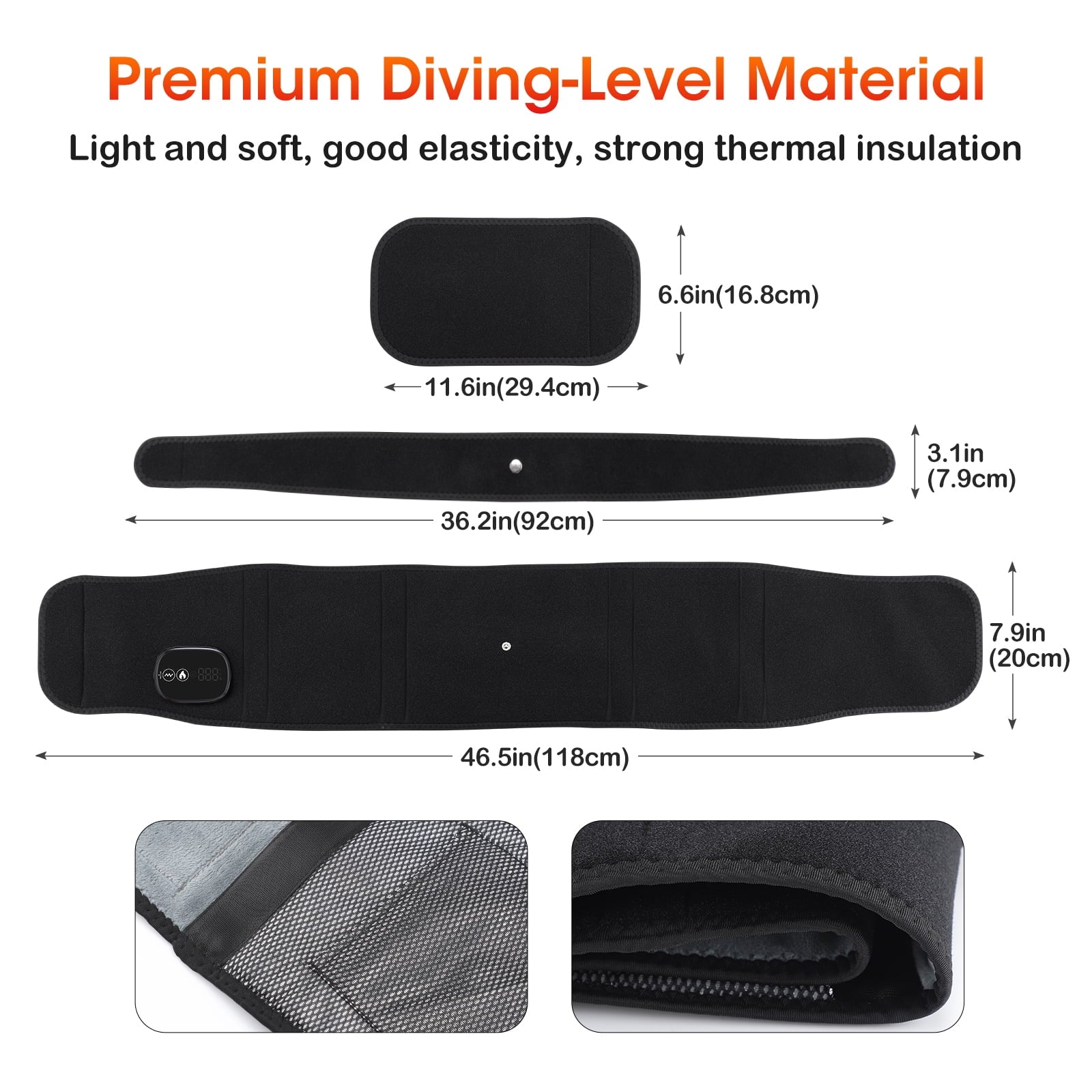 Cordless Heating Pad for Back Relief, Waist Massager 5000Mah Electric Lower Back Massage, Abdominal Back Heating Brace for Women Men, Black