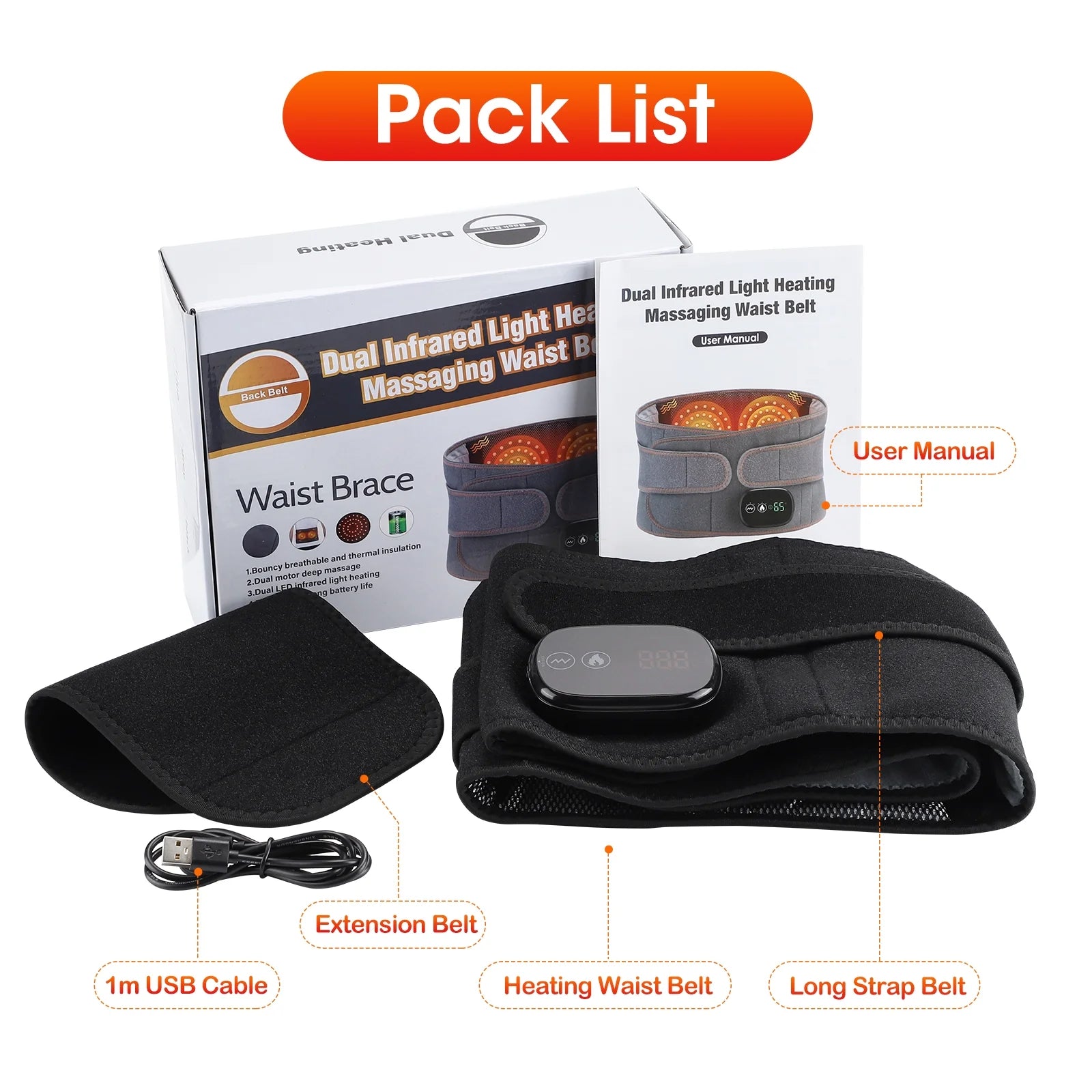 Cordless Heating Pad for Back Relief, Waist Massager 5000Mah Electric Lower Back Massage, Abdominal Back Heating Brace for Women Men, Black