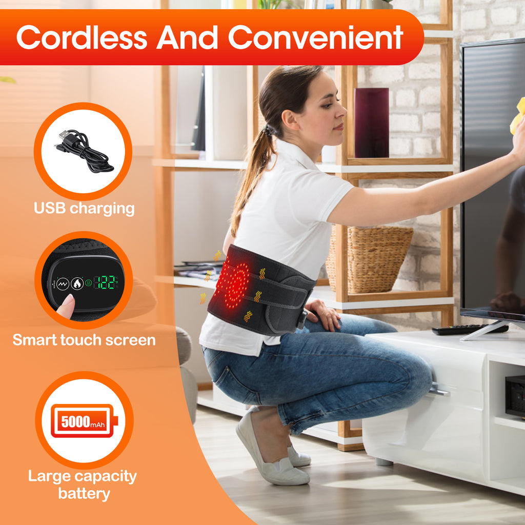 Cordless Heating Pad for Back Relief, Waist Massager 5000Mah Electric Lower Back Massage, Abdominal Back Heating Brace for Women Men, Black